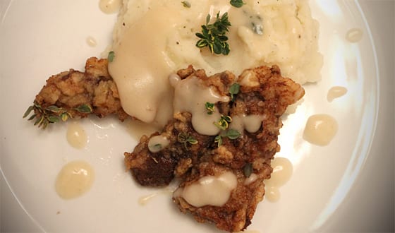 chickenfried Chicken fried elk tenders with garlic horseradish mashed potatoes