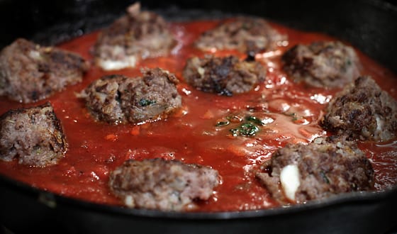 elkmeatballssauce Mozzarella stuffed elk meatballs