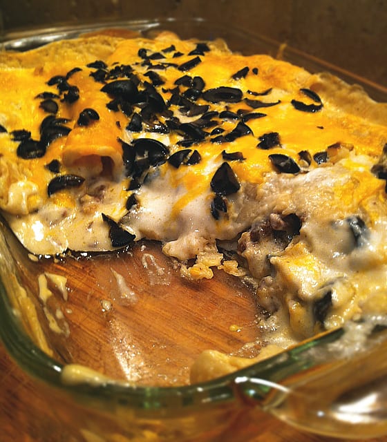 Baked Elk Enchiladas in Mushroom Gravy and Sour Cream