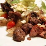 Elk sirloin skewers with onions