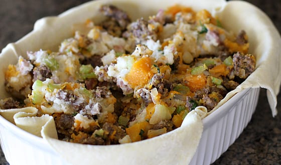 Elk sausage with butternut squash shepherd pie