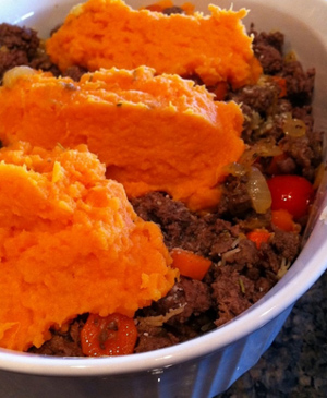 Crustless Antelope Shepherds Pie with Sweet Potatoes Crustless Antelope Shepherds Pie with Sweet Potatoes