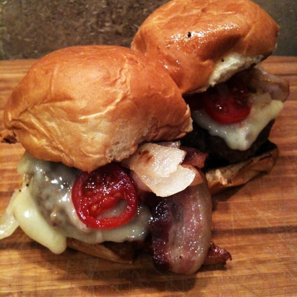 Elk sliders with pancetta bacon and smoked mozzarella