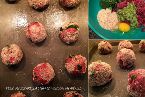 Pesto Mozzarella stuffed Venison Meatballs