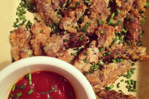 Chicken Fried Dove Nuggets with Sriracha Ketchup
