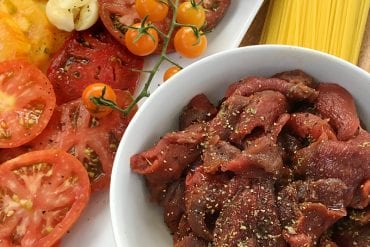 Heirloom Tomato Sauce with Sliced Elk