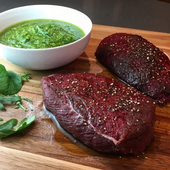 Venison with Arugula/Spinach Pesto Wild Game Cuisine NevadaFoodies
