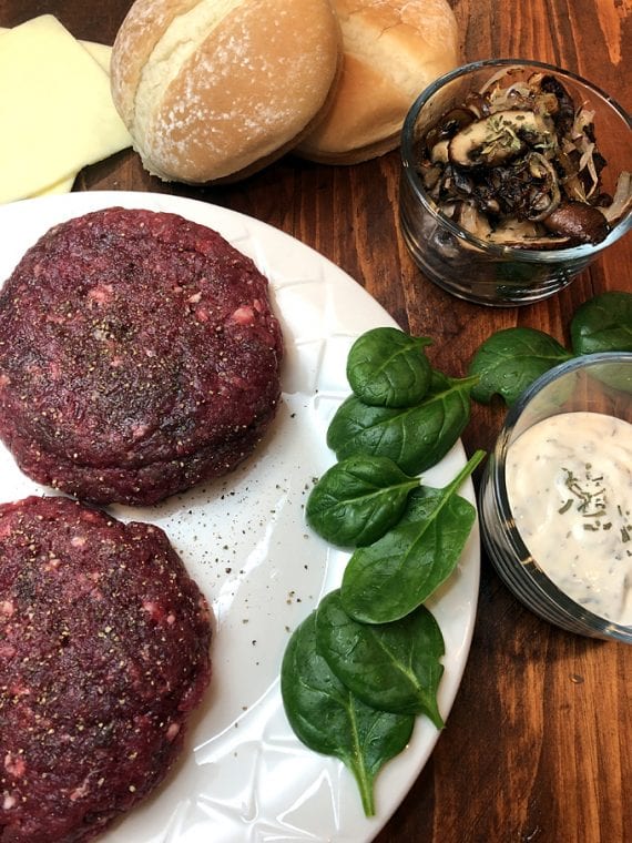 Mushroom Swiss Antelope Burgers with Tarragon Mayo Spread Wild Game Cuisine NevadaFoodies