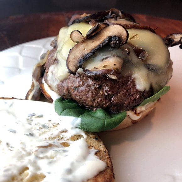 Mushroom Swiss Antelope Burgers with Tarragon Mayo Spread Wild Game Cuisine NevadaFoodies