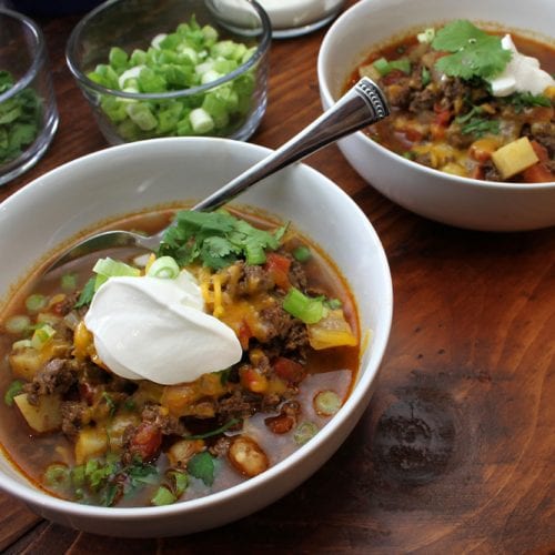 Elk Chili with Sweet Potato and Hominy