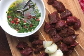 Elk Skewers with Red Bell Pepper Chimichurri