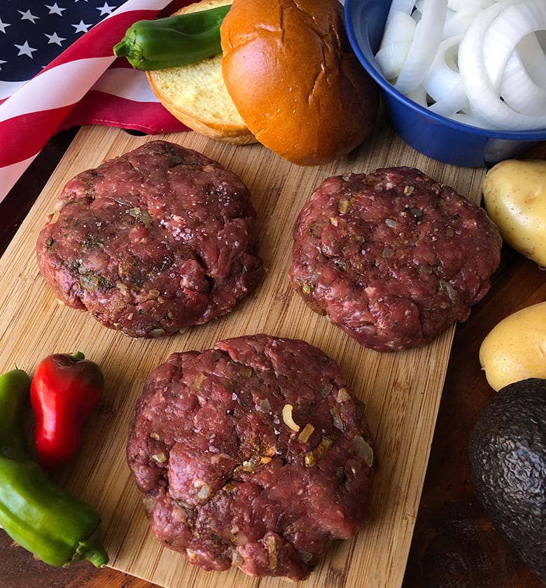 Onion and Pepper Stacked Sheep Burgers