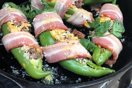Bacon Wrapped Venison Chorizo Stuffed Peppers