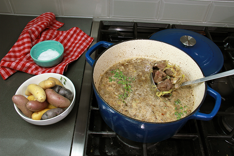 Elk Leek Soup with Fingerling Potatoes