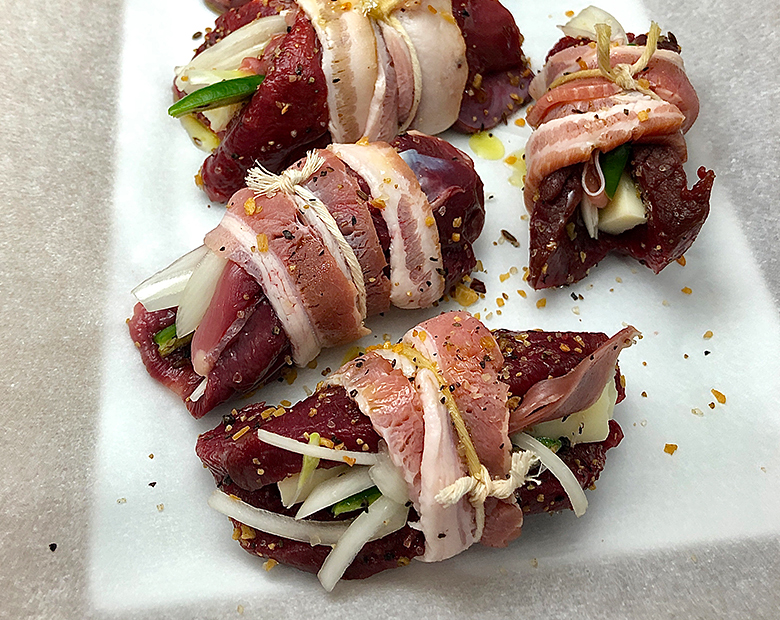 Bacon Wrapped Stuffed Duck Breasts