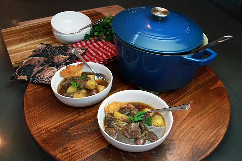 Elk Soup with Leeks and Fingerling Potatoes