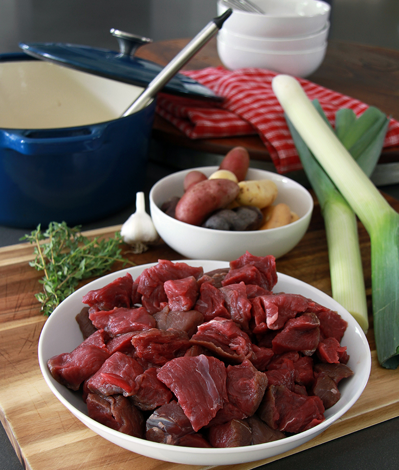 Elk Soup with Leeks and Fingerling Potatoes