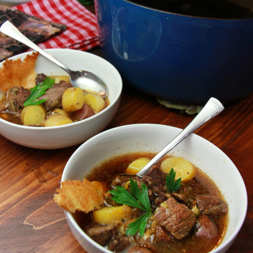 Elk Soup with Leeks and Fingerling Potatoes