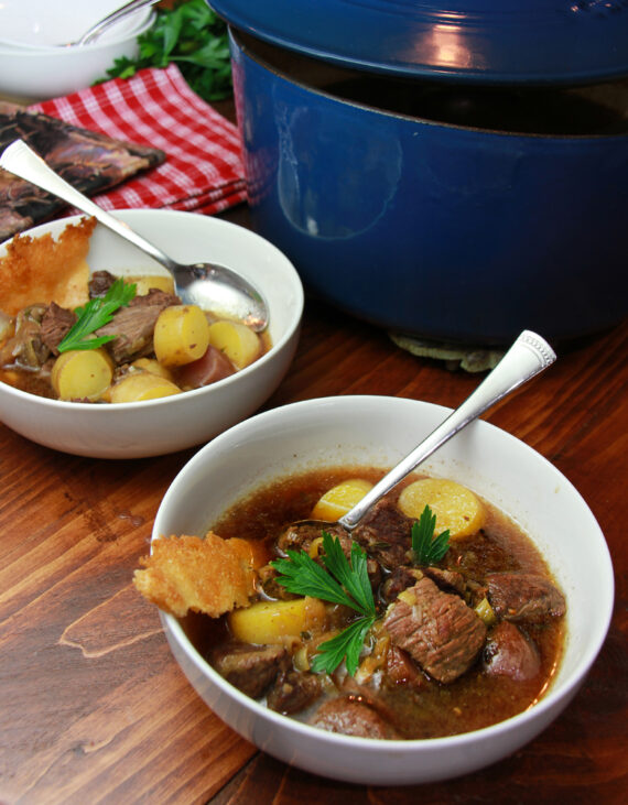 Elk Soup with Leeks and Fingerling Potatoes