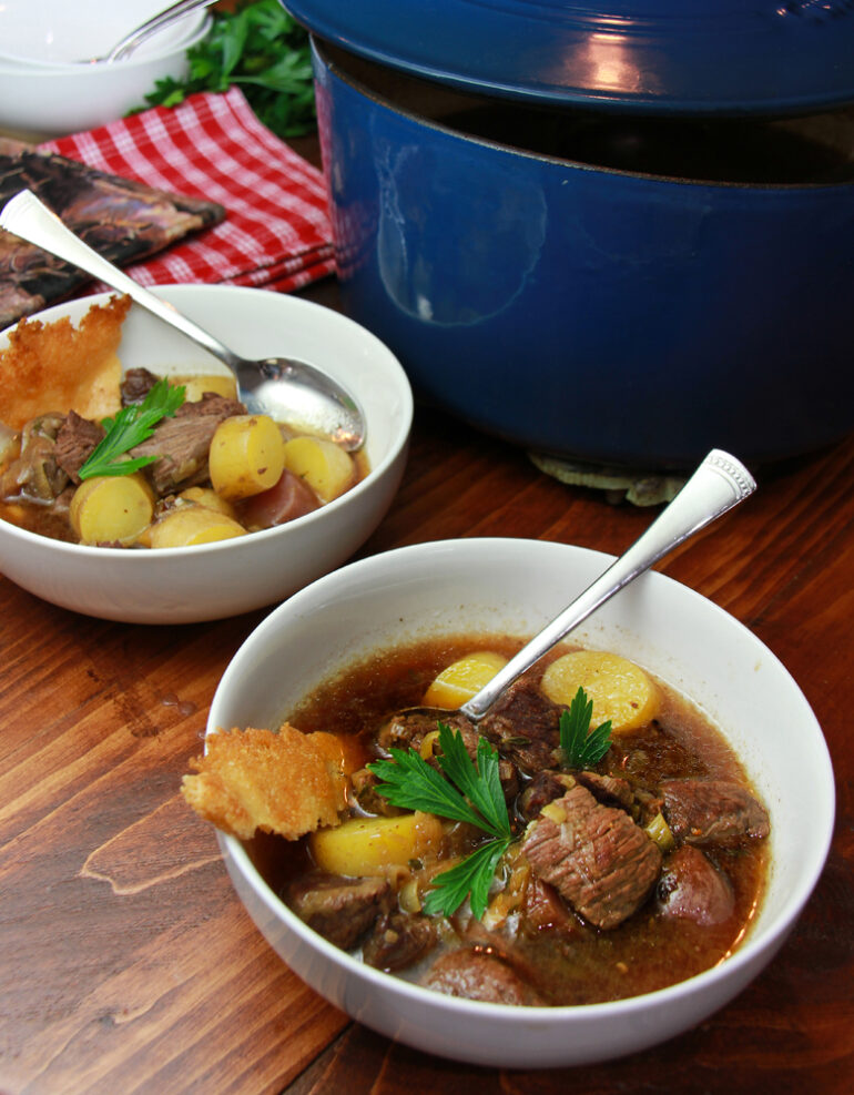 Elk Soup with Leeks and Fingerling Potatoes
