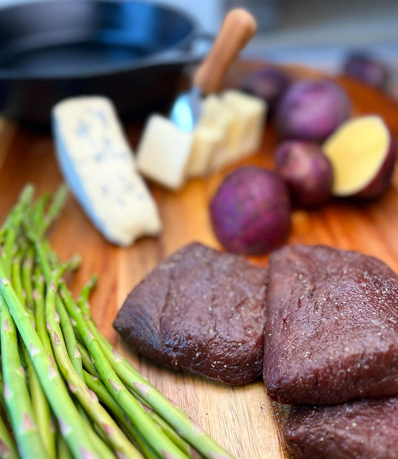 Seared Antelope Steak with Blue Cheese Compound Butter