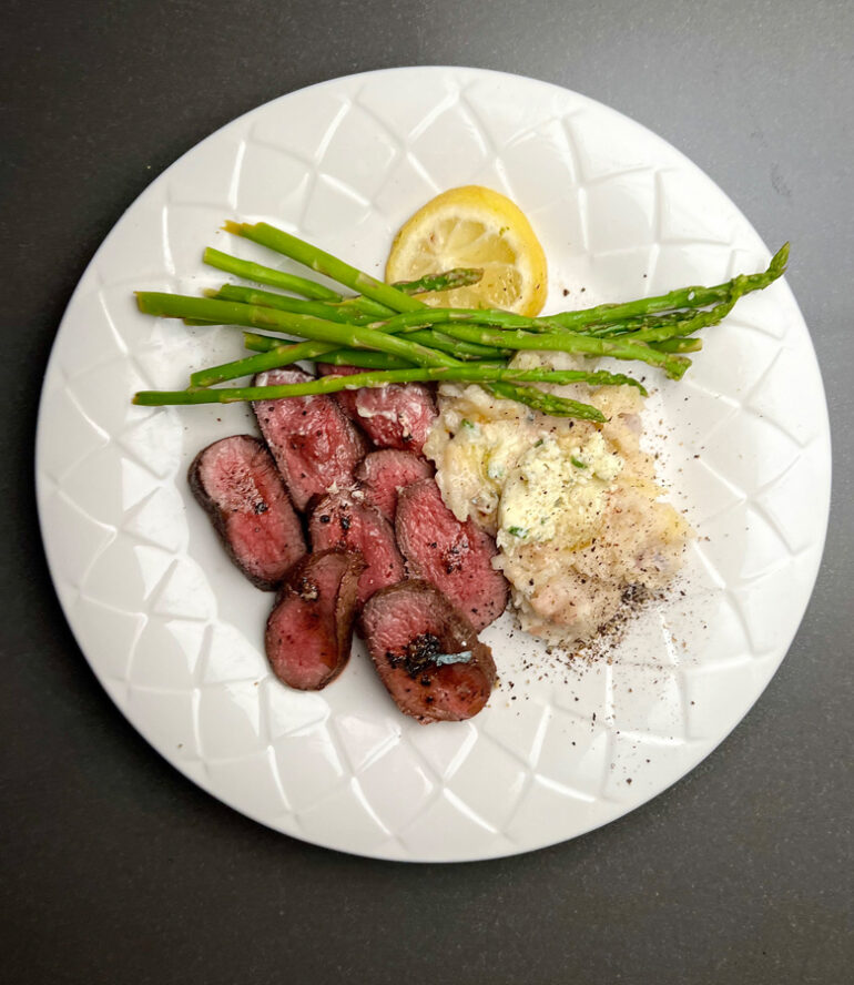 Seared Antelope Steak with Blue Cheese Compound Butter