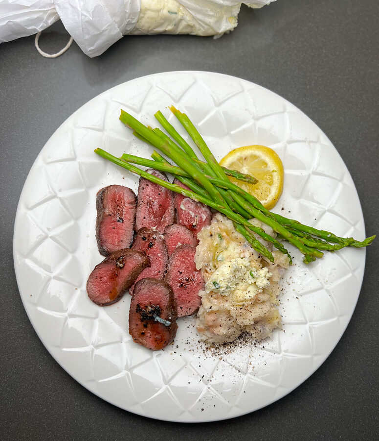 Seared Antelope Steak with Blue Cheese Compound Butter