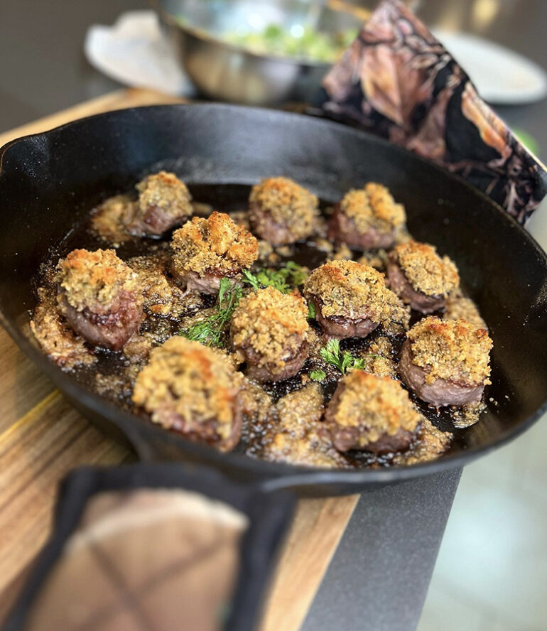 Parmesan-Crusted Venison Eye-o-Round Medallions