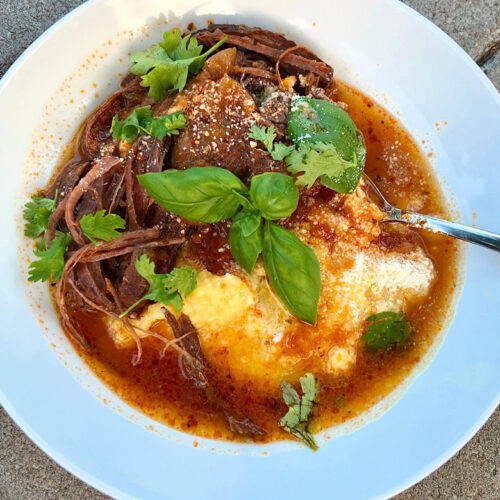 Braised Venison Neck Roast and Creamy Polenta