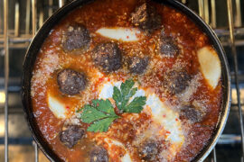Baked Antelope Meatballs with Orzo and Melted Mozzarella